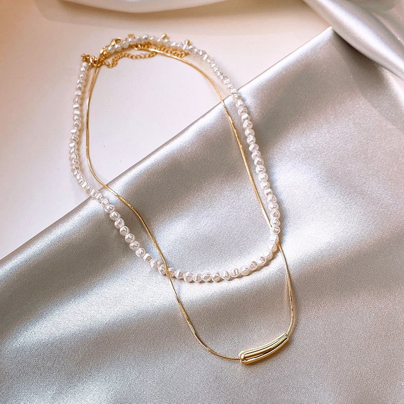 Gold Drop and Pearl Fusion Necklace