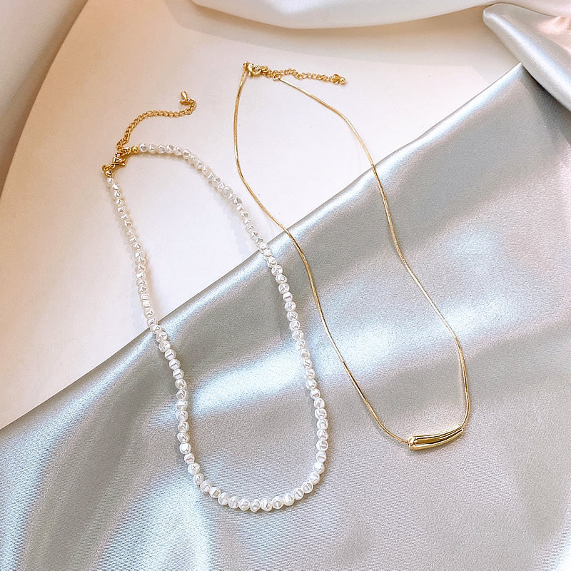 Gold Drop and Pearl Fusion Necklace