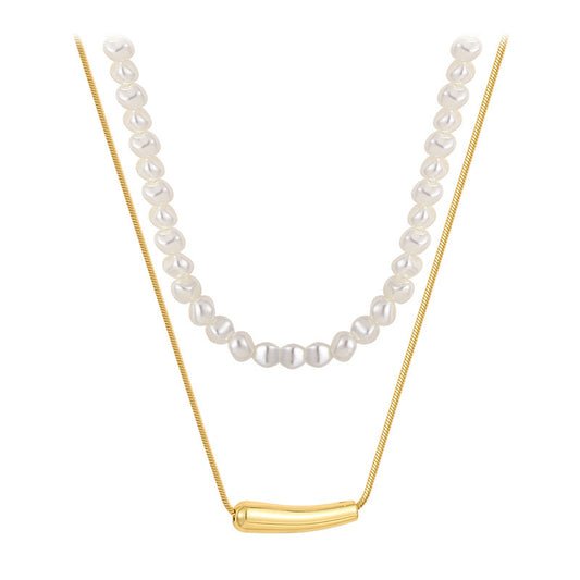 Gold Drop and Pearl Fusion Necklace