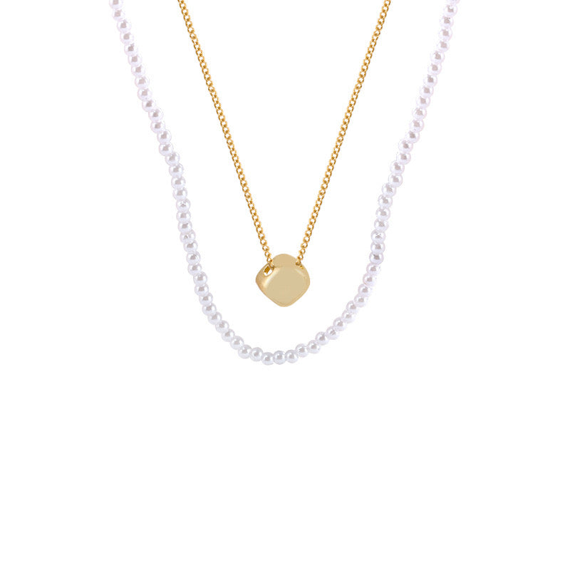 White Pearl and Chain Fusiion Pendant Necklace