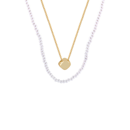 White Pearl and Chain Fusiion Pendant Necklace