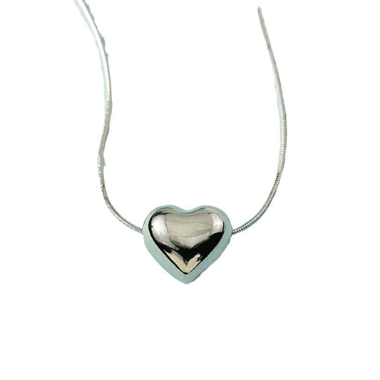 Silver Chunky Heart Pendant Necklace