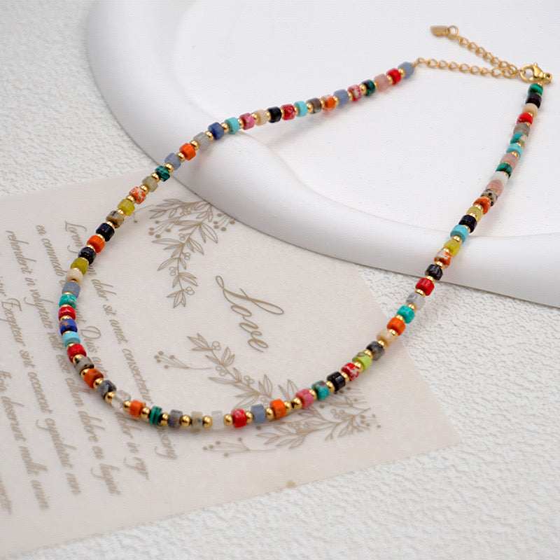 Multi Color Fashion Circle Beaded Necklace