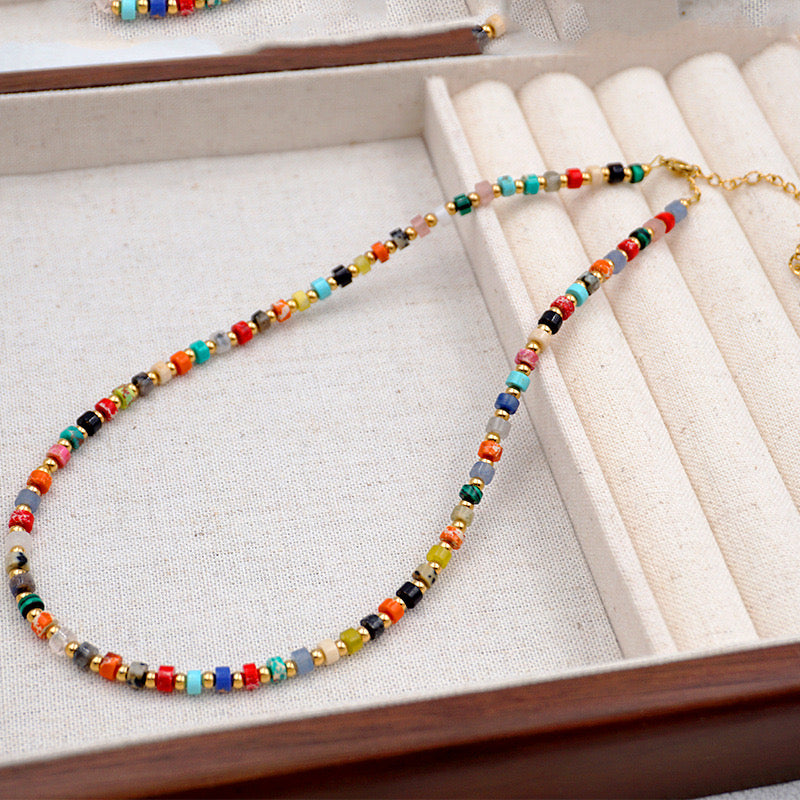 Multi Color Fashion Circle Beaded Necklace