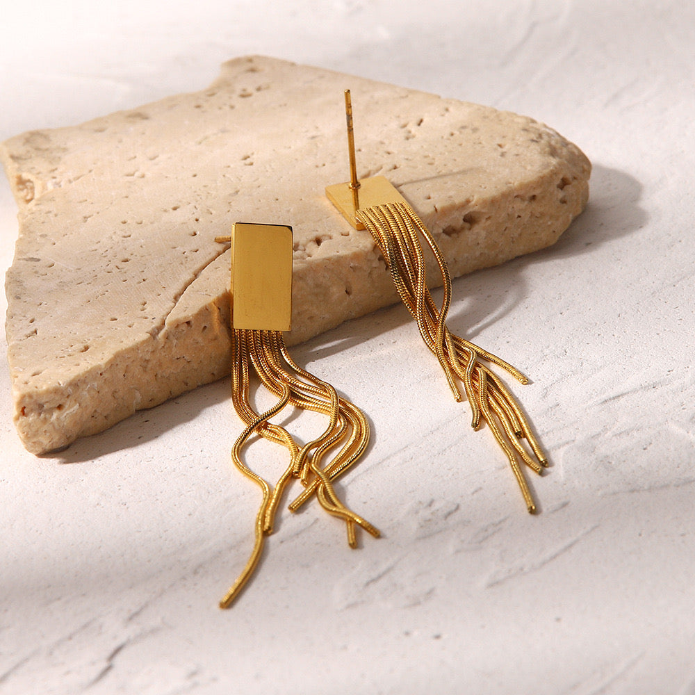 Gold Long Strings Drop Earrings