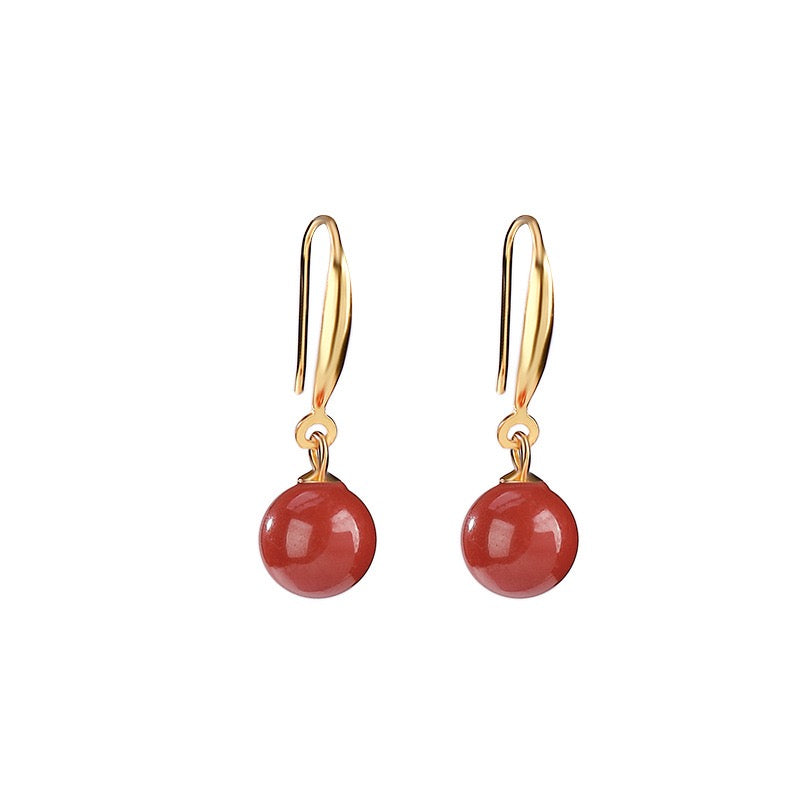 Red Pearl Gold Huggie Earrings