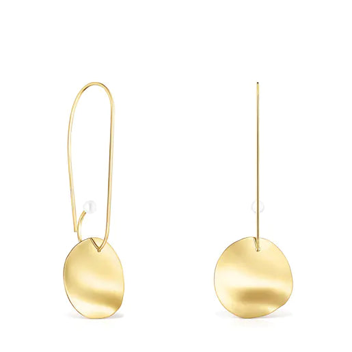 Dented Round Plate Gold Hook Drop Earrings