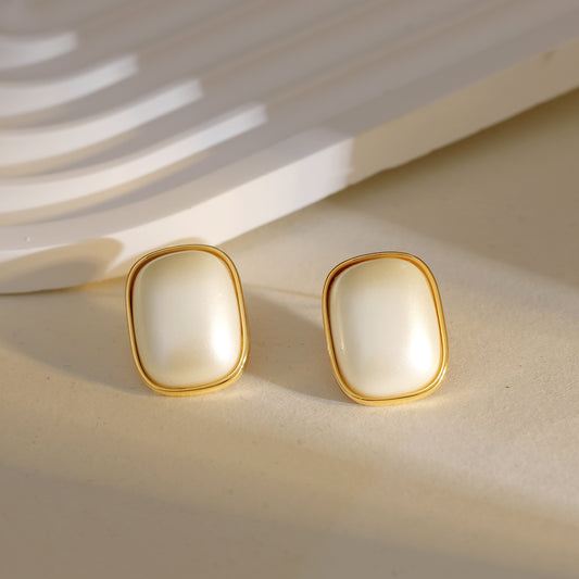 White pearl Gold Layered Stud Earrings