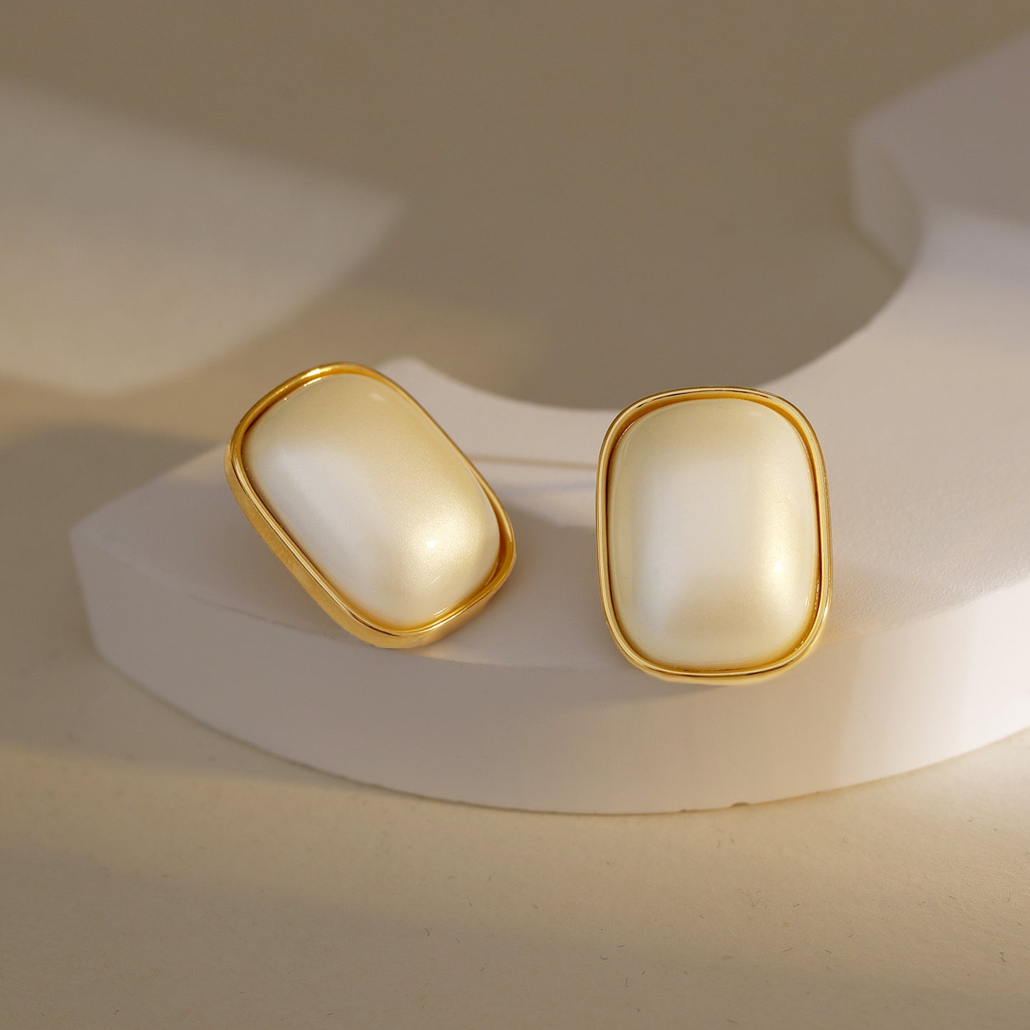 White pearl Gold Layered Stud Earrings