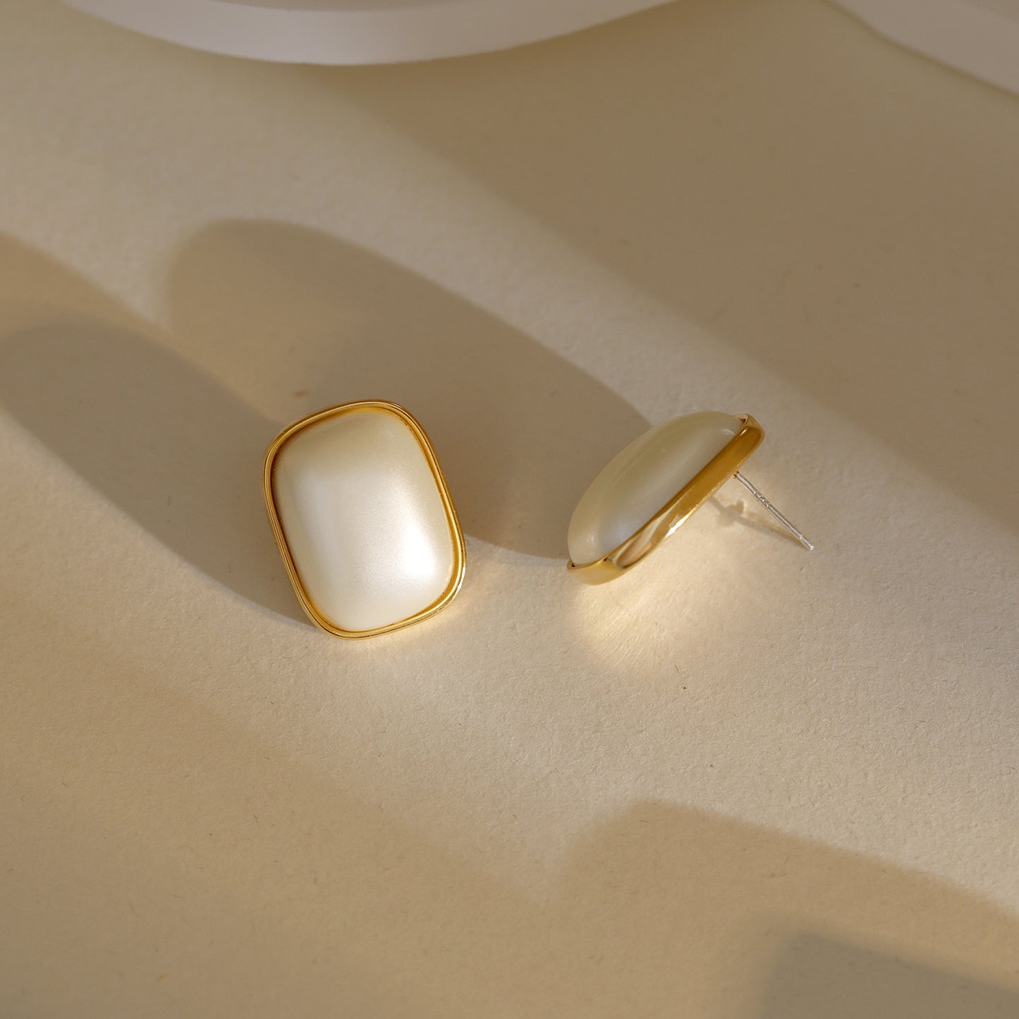 White pearl Gold Layered Stud Earrings