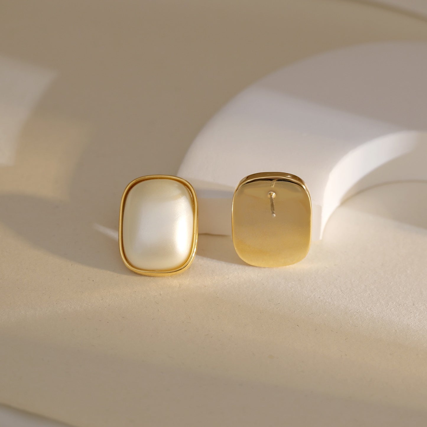 White pearl Gold Layered Stud Earrings