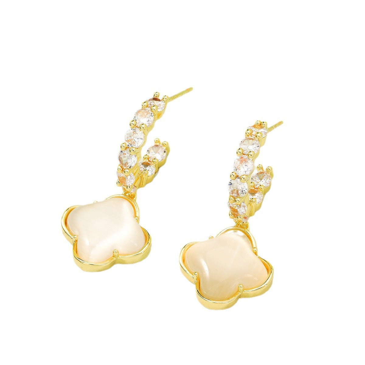 Gold Clover Zircon Huggie Earrings