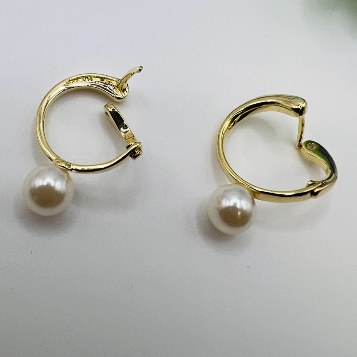 Round Pearl Huggie Earrings