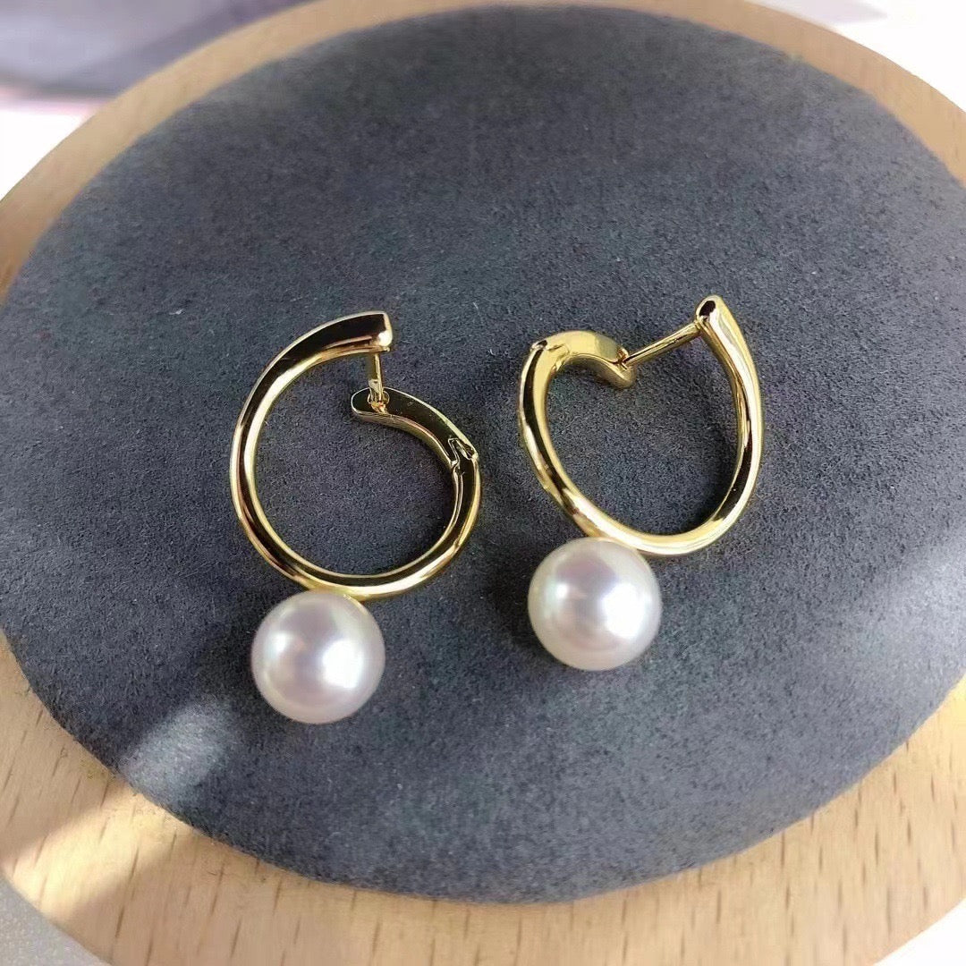 Round Pearl Huggie Earrings