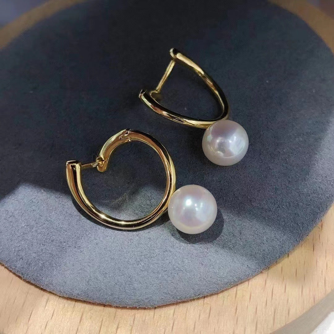 Round Pearl Huggie Earrings