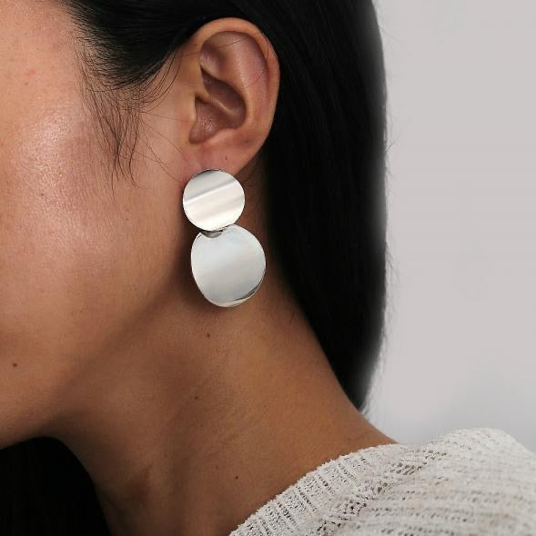 Solid Double Disc Drop Earrings