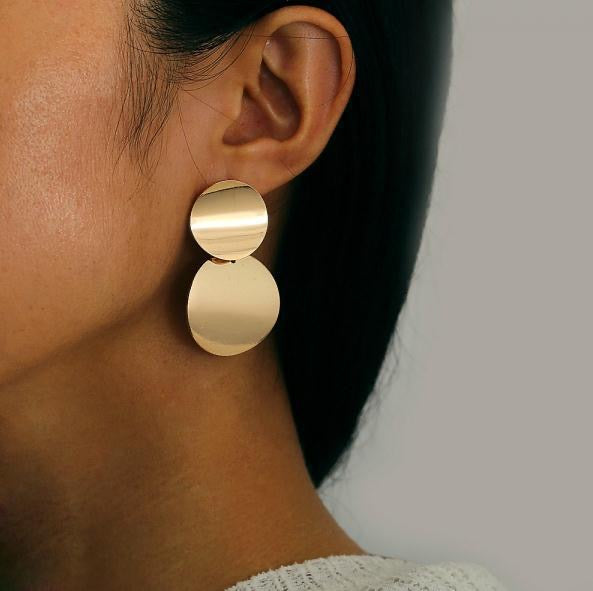 Solid Double Disc Drop Earrings