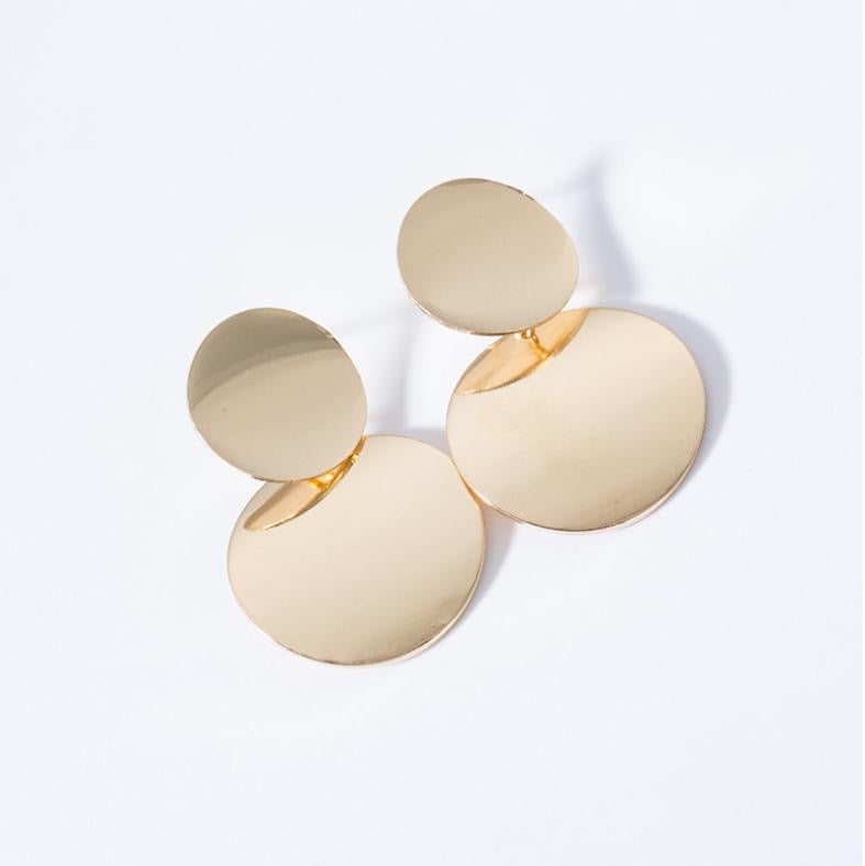 Solid Double Disc Drop Earrings