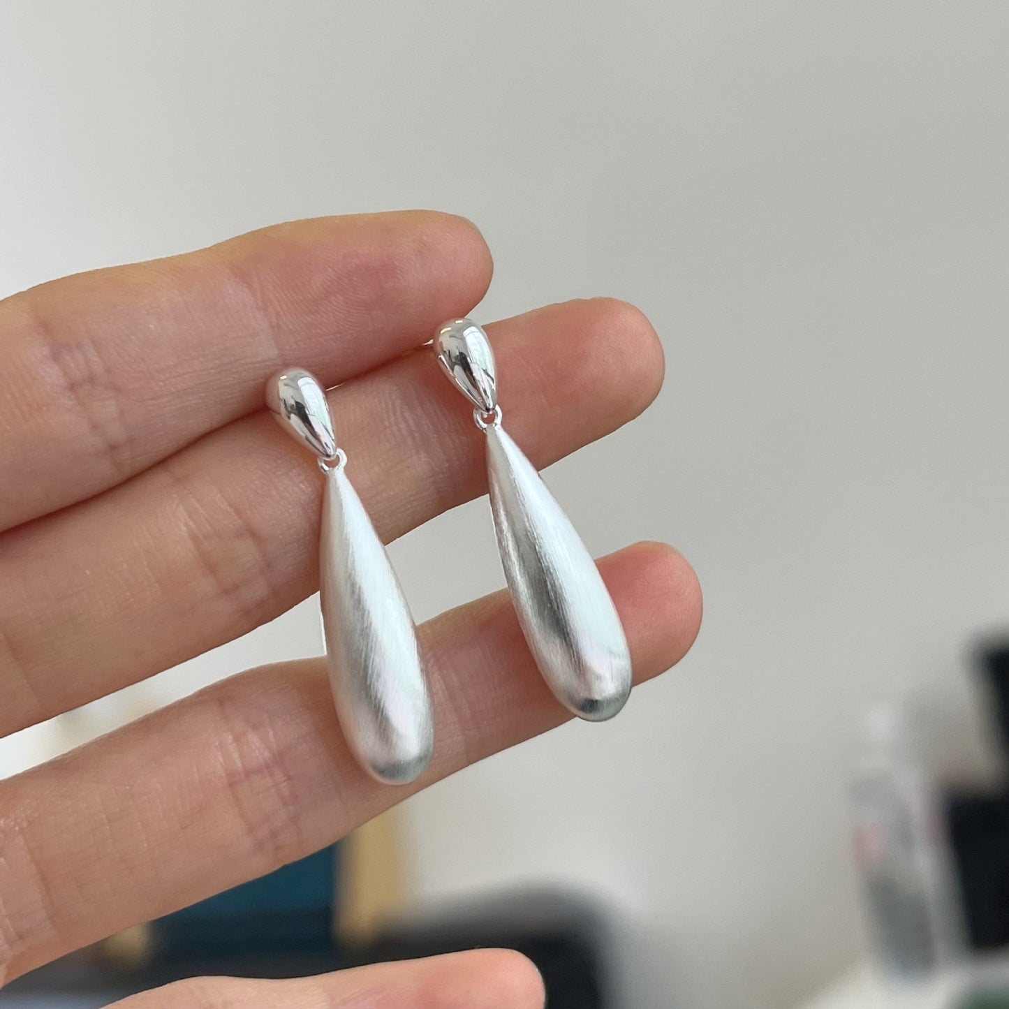 Slim Rain Drops silver Earrings