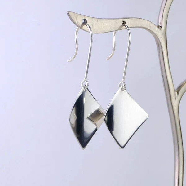 Dented Square Hook Drop Earrings