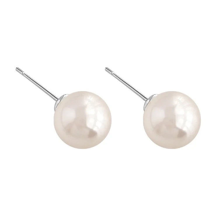 White Pearl Ball Stud Earrings