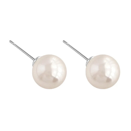 White Pearl Ball Stud Earrings