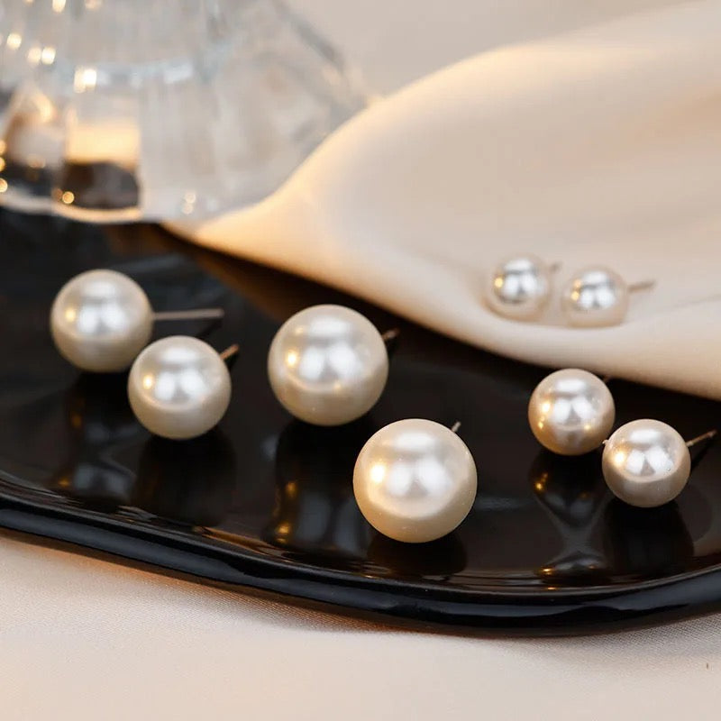 White Pearl Ball Stud Earrings