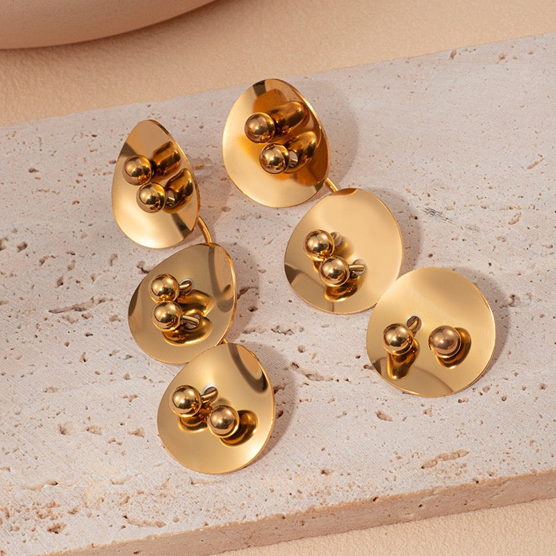 Dented Trio Disc Eyes Gold Drop Earrings