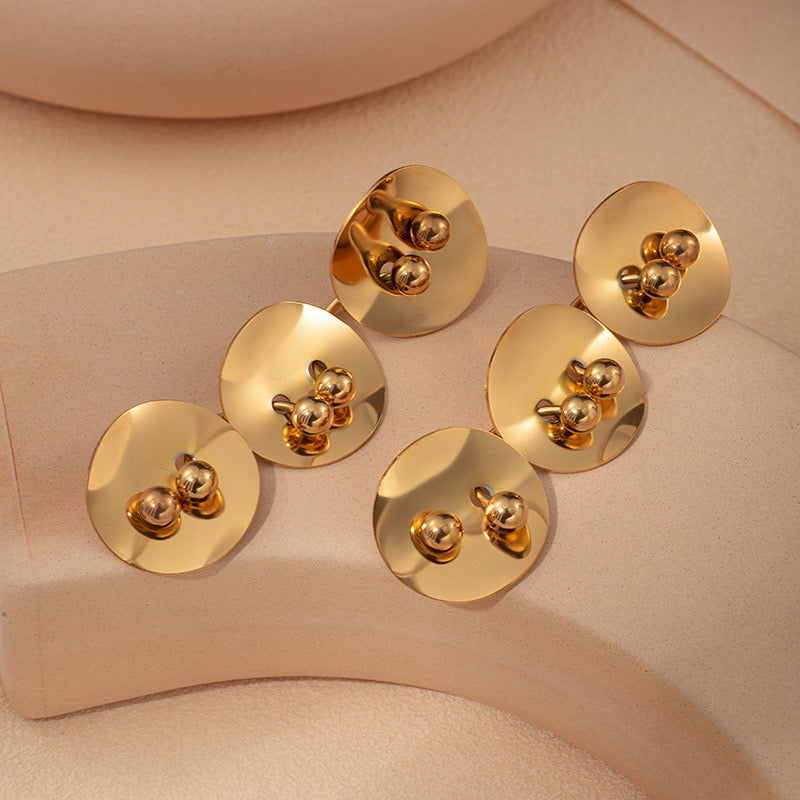 Dented Trio Disc Eyes Gold Drop Earrings