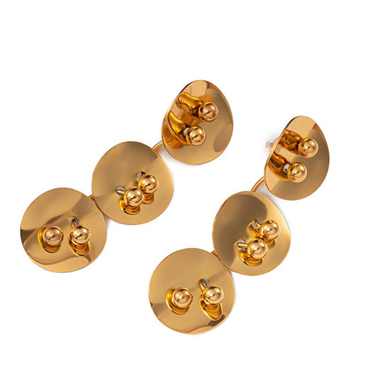 Dented Trio Disc Eyes Gold Drop Earrings