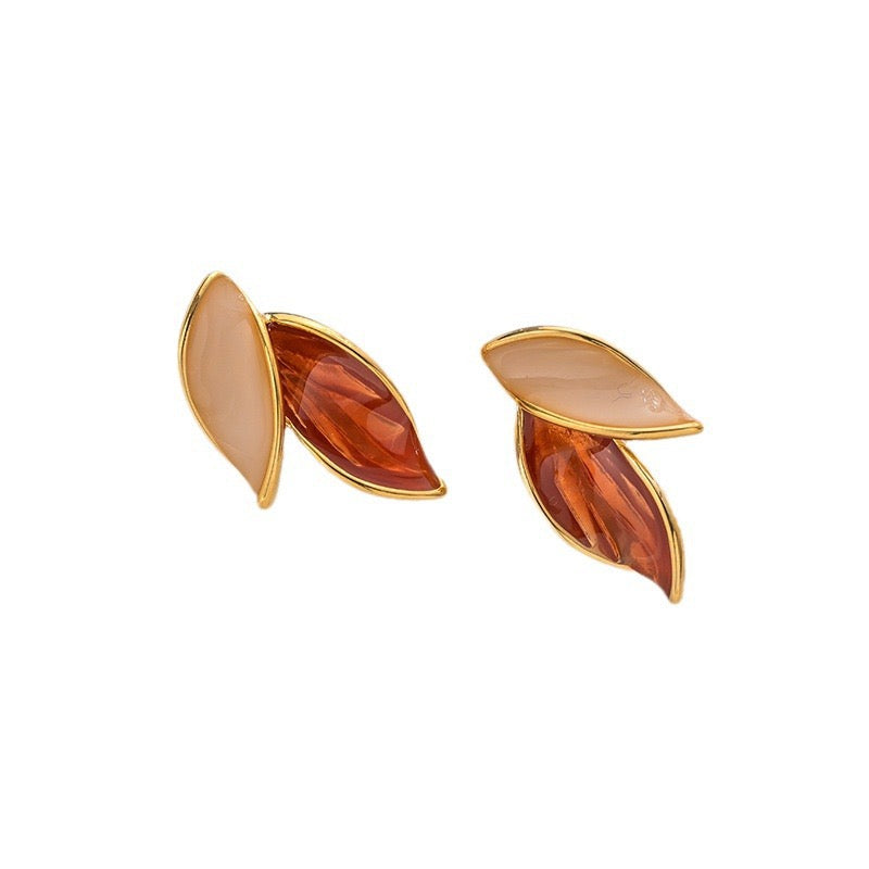 Twin Leaves Gold Stud Earrings