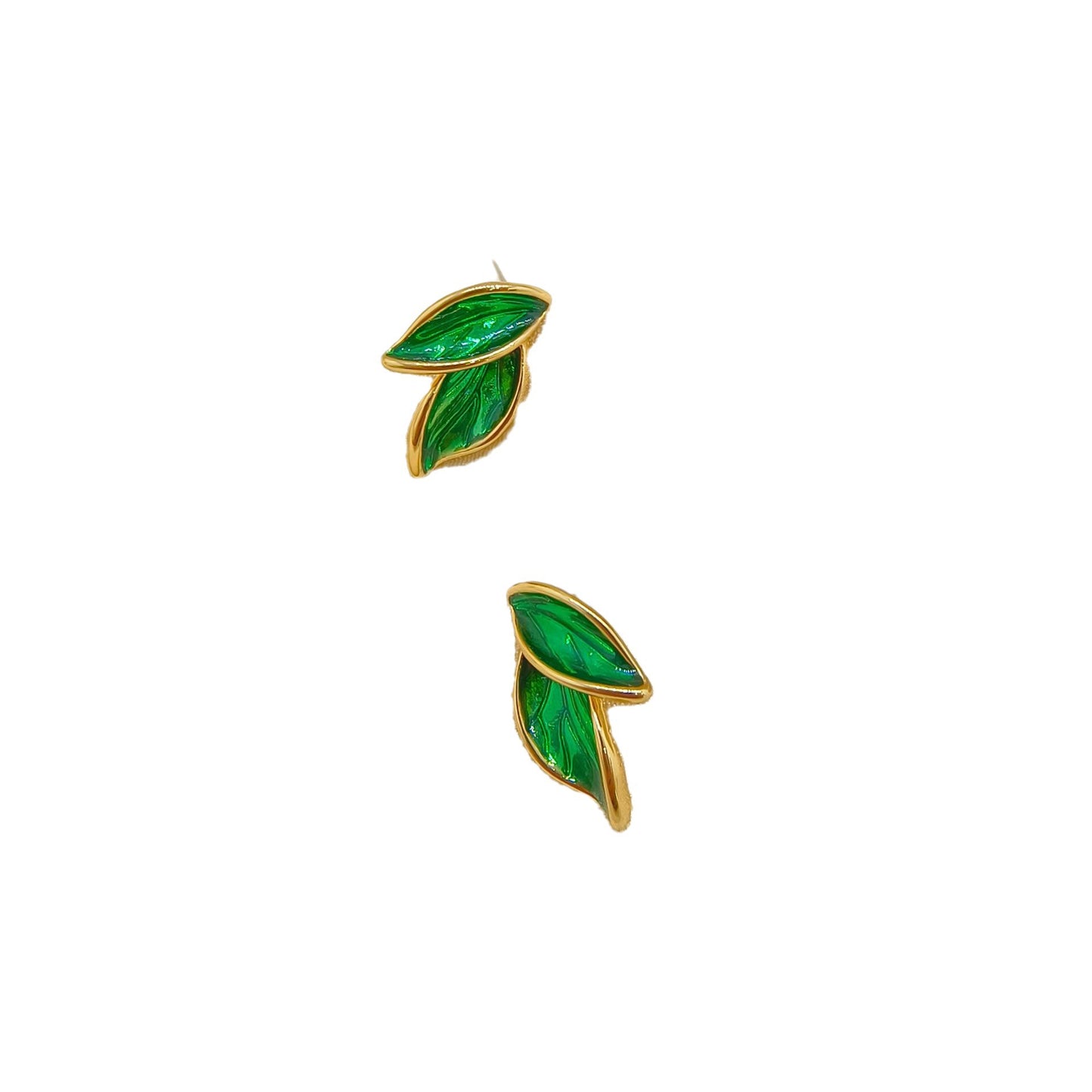 Twin Leaves Gold Stud Earrings