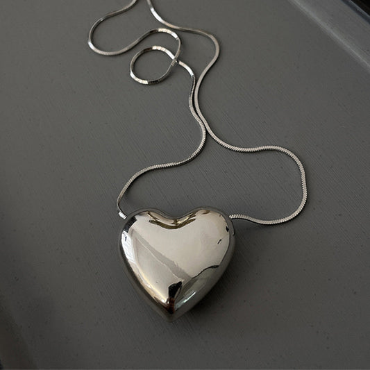 Silver Solid Heart Pendant Necklace