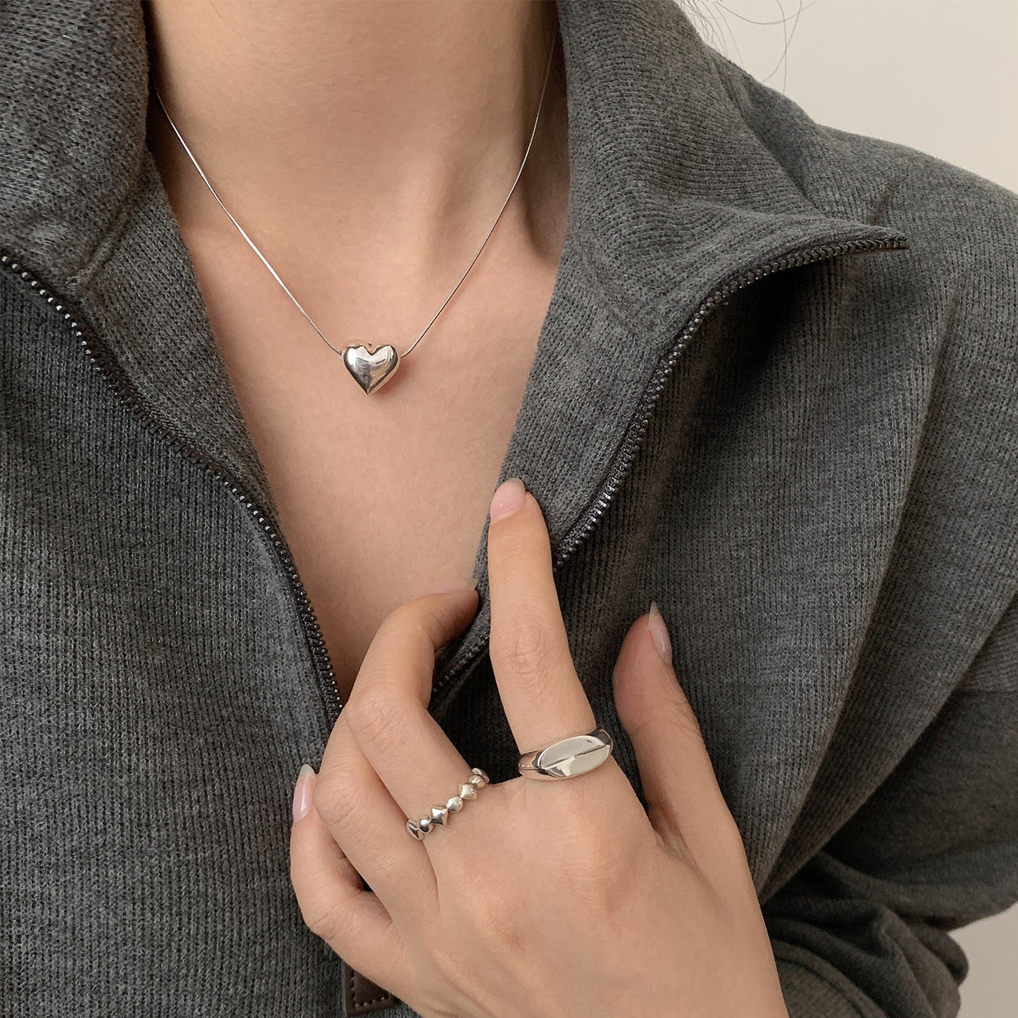 Silver Solid Heart Pendant Necklace