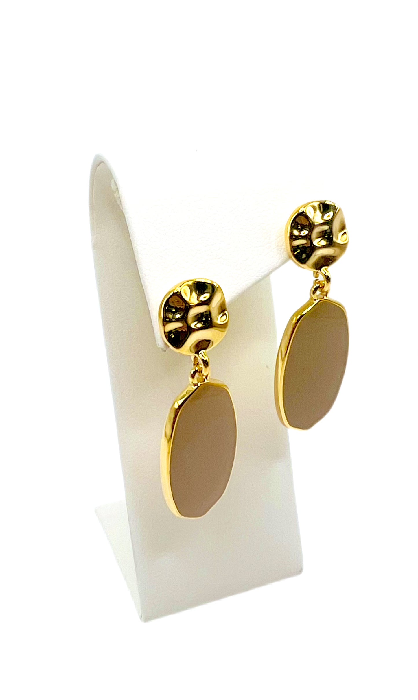 Ancient Beige Textured Oval Drop Earrings