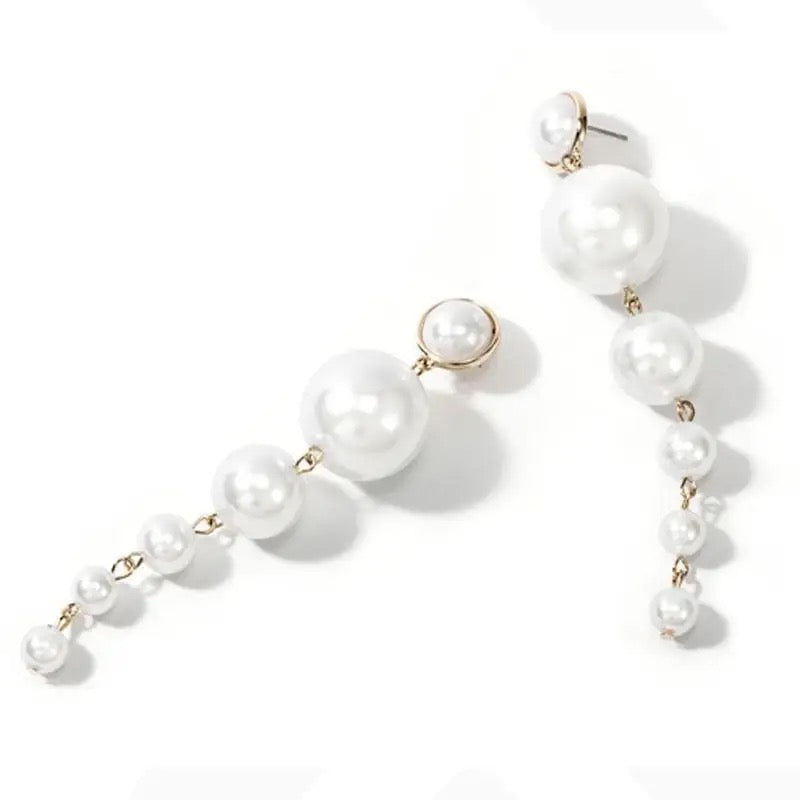 Multi White Pearls Long Drop Earrings