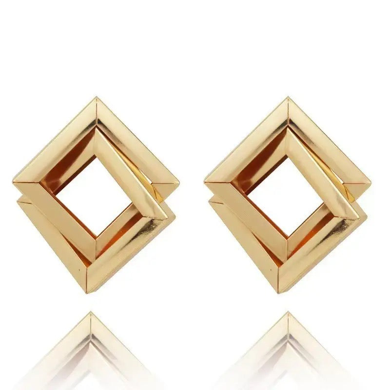 Twirl Multi Square Gold Drop Earrings