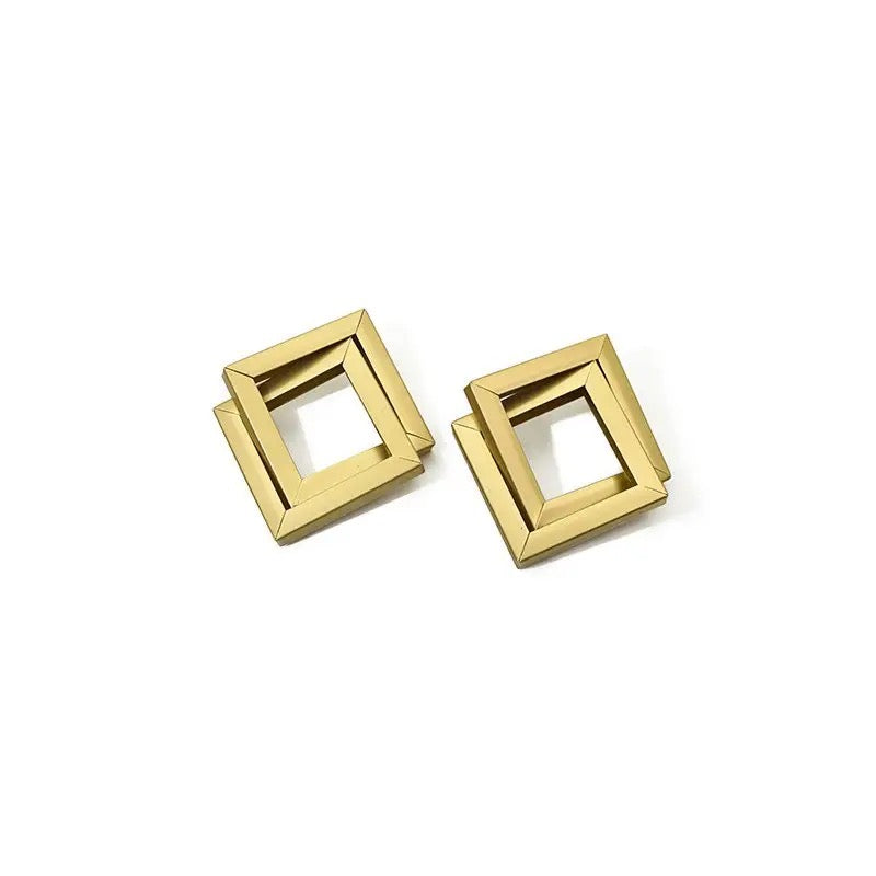 Twirl Multi Square Gold Drop Earrings