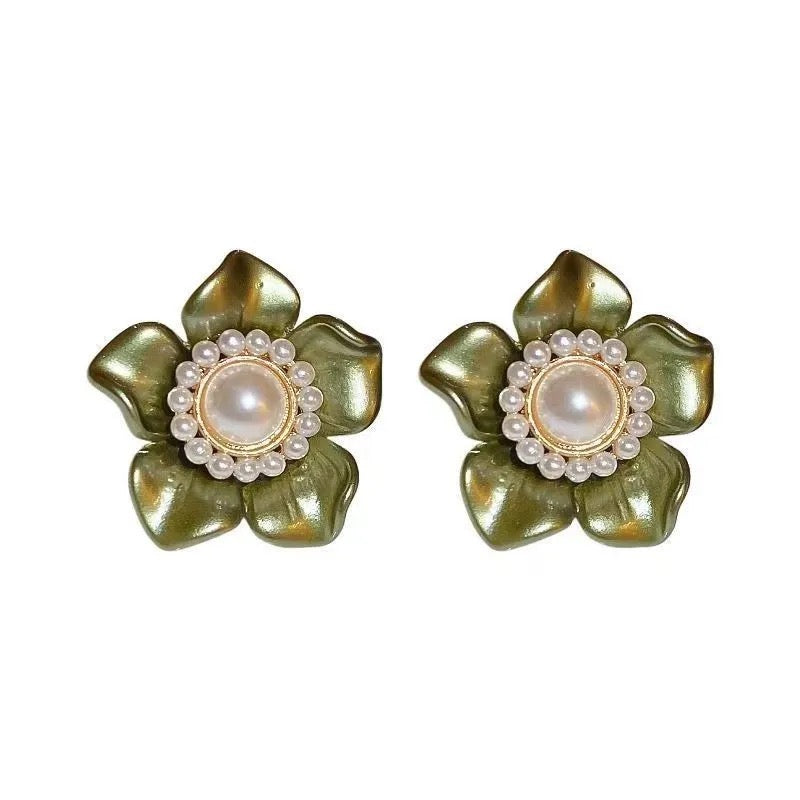 Green Multi Leaves Floral Stud Earrings