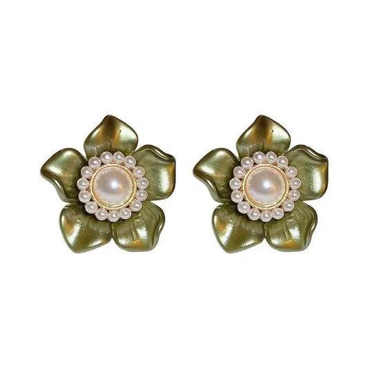 Green Multi Leaves Floral Stud Earrings