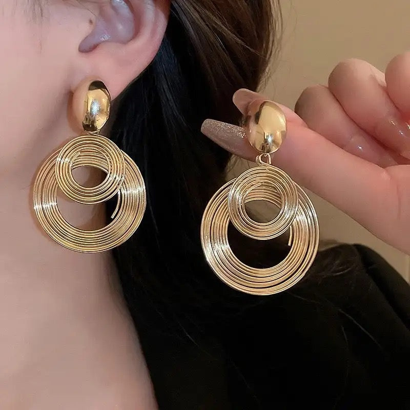 Spiral Dual Gold Circle Loops Drop Earrings