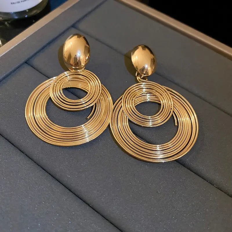 Spiral Dual Gold Circle Loops Drop Earrings