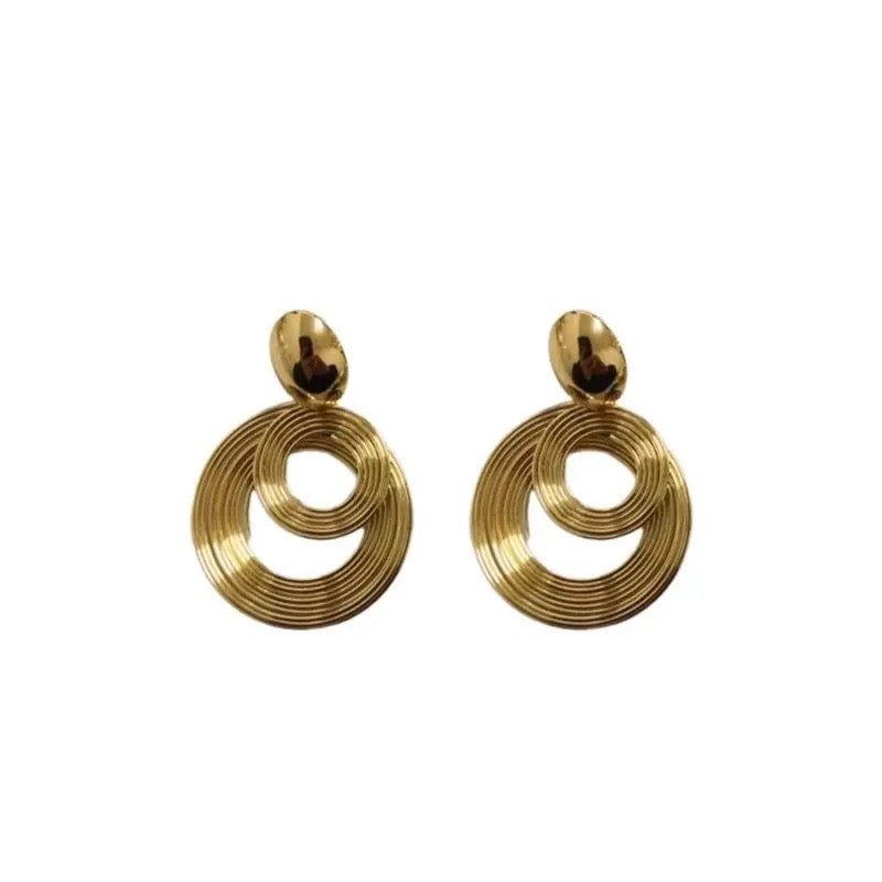 Spiral Dual Gold Circle Loops Drop Earrings