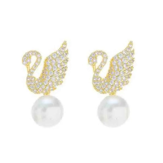 Zircon Swan Pearl Drop Earrings