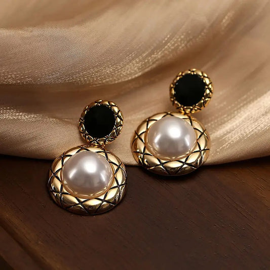 Pearly gold drop earrings