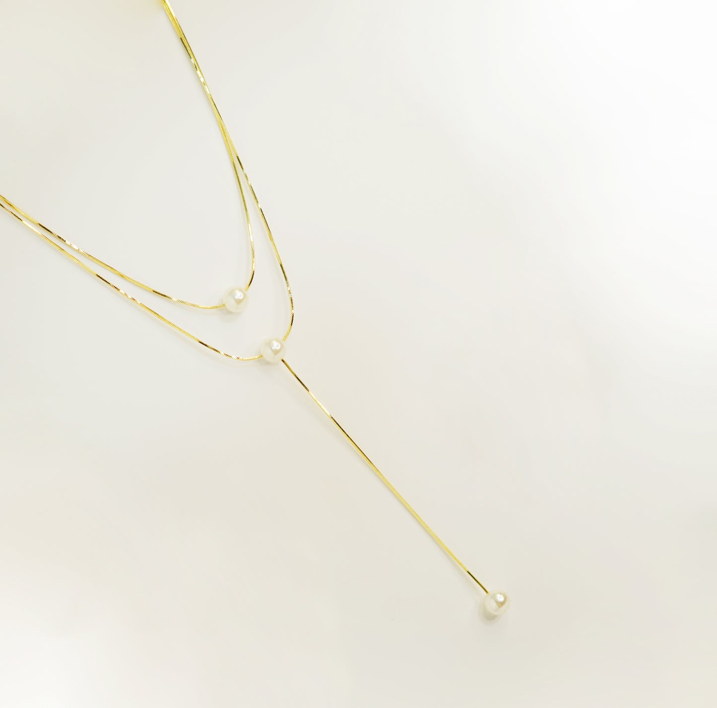 Multi Layer White Pearl Long Gold Necklace