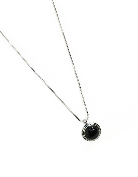 Silver Chain Black Stone Pendant Necklace