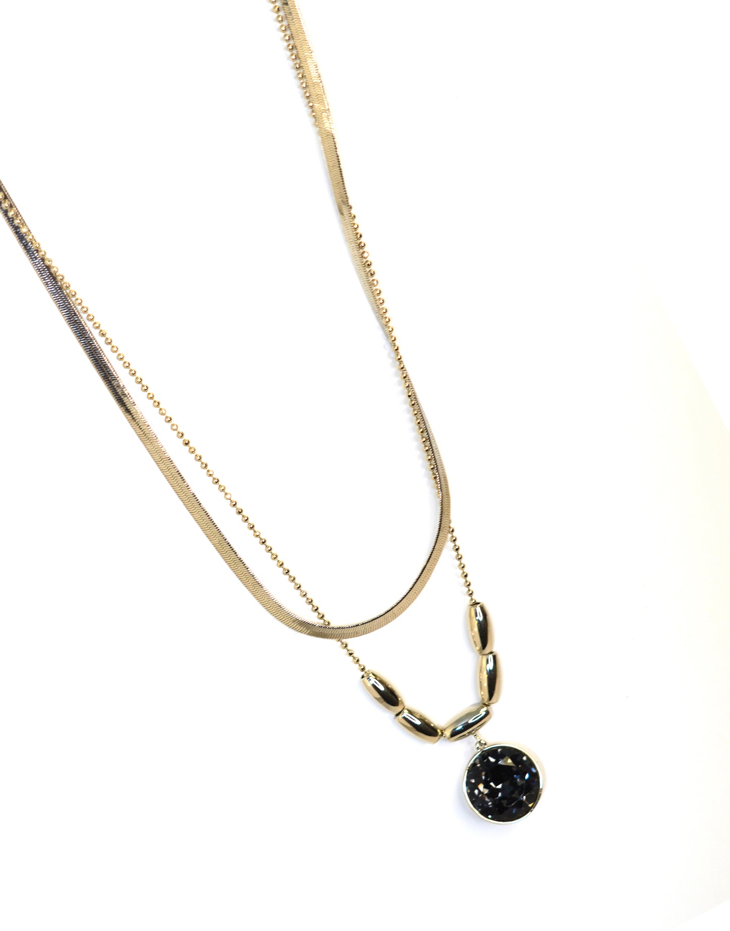 Silver layered black onyx pendant necklace