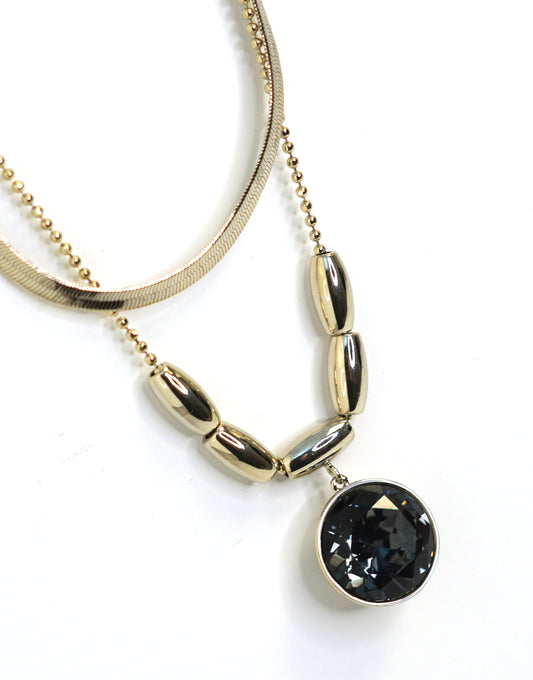 Silver layered black onyx pendant necklace