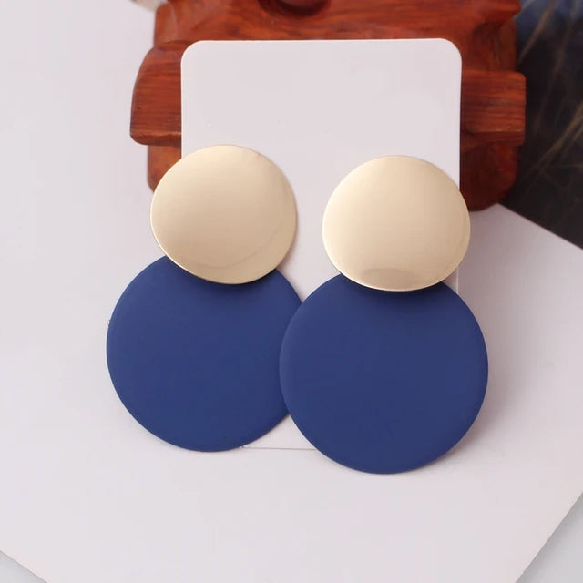 Blue Curvy Plated Gold Drop Earrings